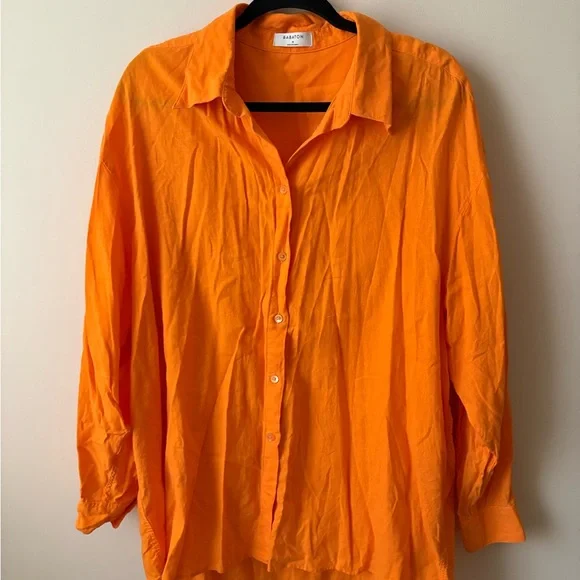 Aritzia Orange Essential Linen Oversized Shirt - Picture 2 of 4